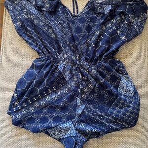 Women’s Navy Patterned Shorts Romper